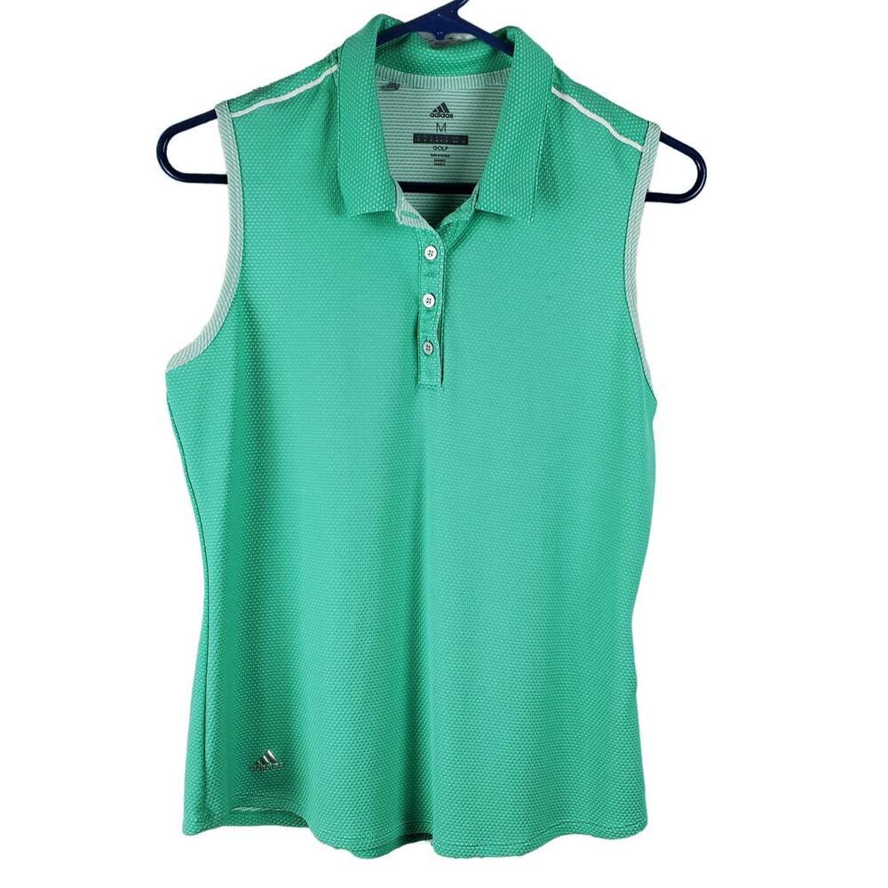 Adidas Green Dotted Sleeveless Golf Polo M Performance Prep Active